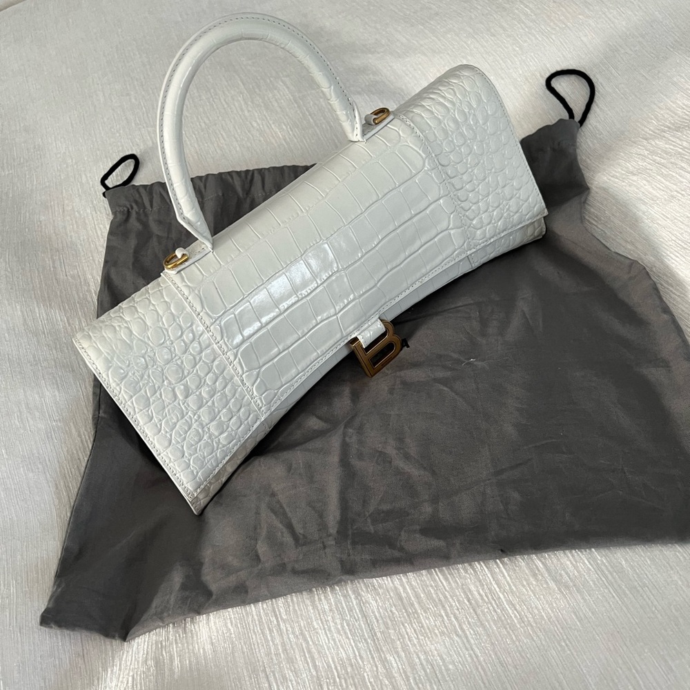 Balenciaga hourglass croc embossed white leather bag - Picture 2 of 7